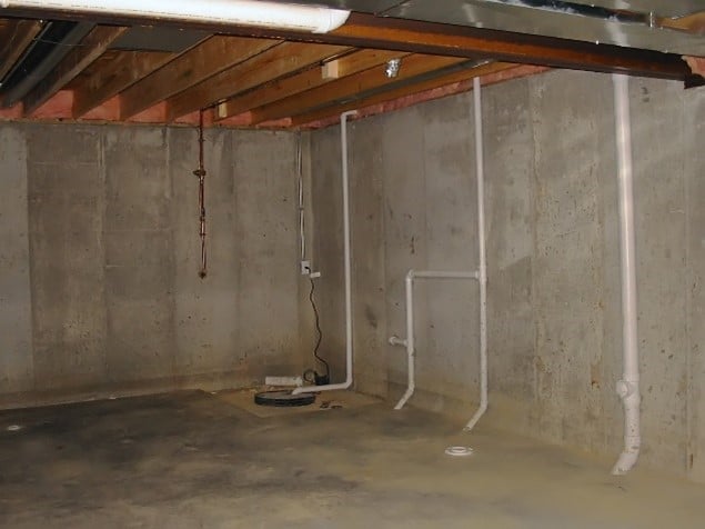 Basement With Installed Waterproofing System St. Louis