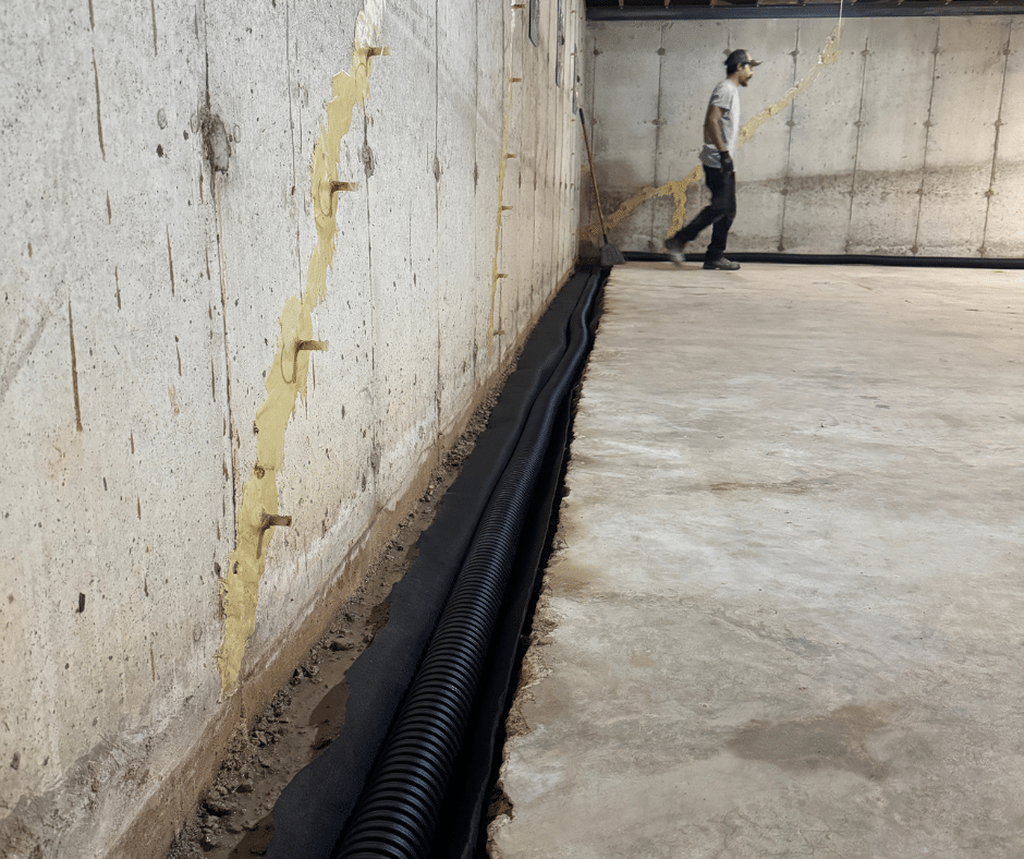 Soil barrier fabric installed to help protect the drainage system from sediment intrusion.